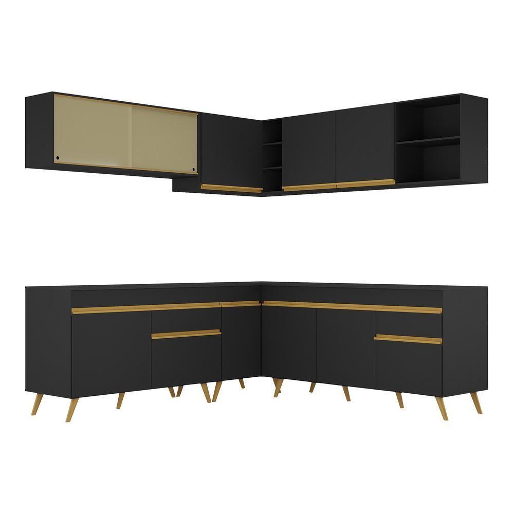 Cozinha Completa De Canto Veneza Gb Mp2061 Com Armário E Balcão Preta - 1