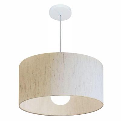 Lustre Pendente Cilíndrico Vivare Md-4206 Cúpula Em Tecido 50x25cm - Bivolt Linho Bege 127/220v