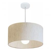 Lustre Pendente Cilíndrico Vivare Md-4206 Cúpula Em Tecido 50x25cm - Bivolt Linho Bege 127/220v