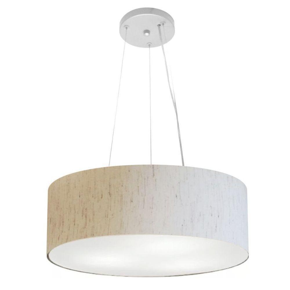 Lustre Pendente Cilíndrico Vivare Md-4184 Cúpula Em Tecido 45x15cm - Bivolt Linho Bege 127/220v - 1