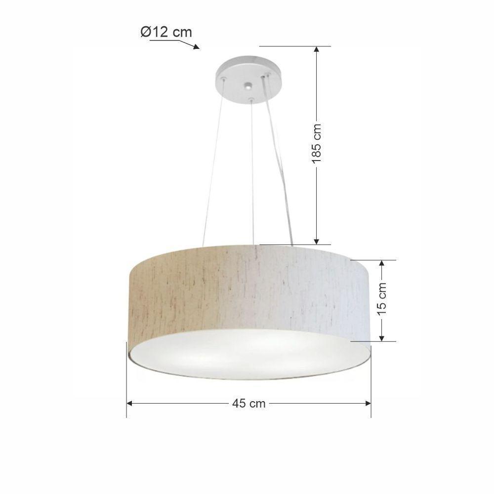Lustre Pendente Cilíndrico Vivare Md-4184 Cúpula Em Tecido 45x15cm - Bivolt Linho Bege 127/220v - 2