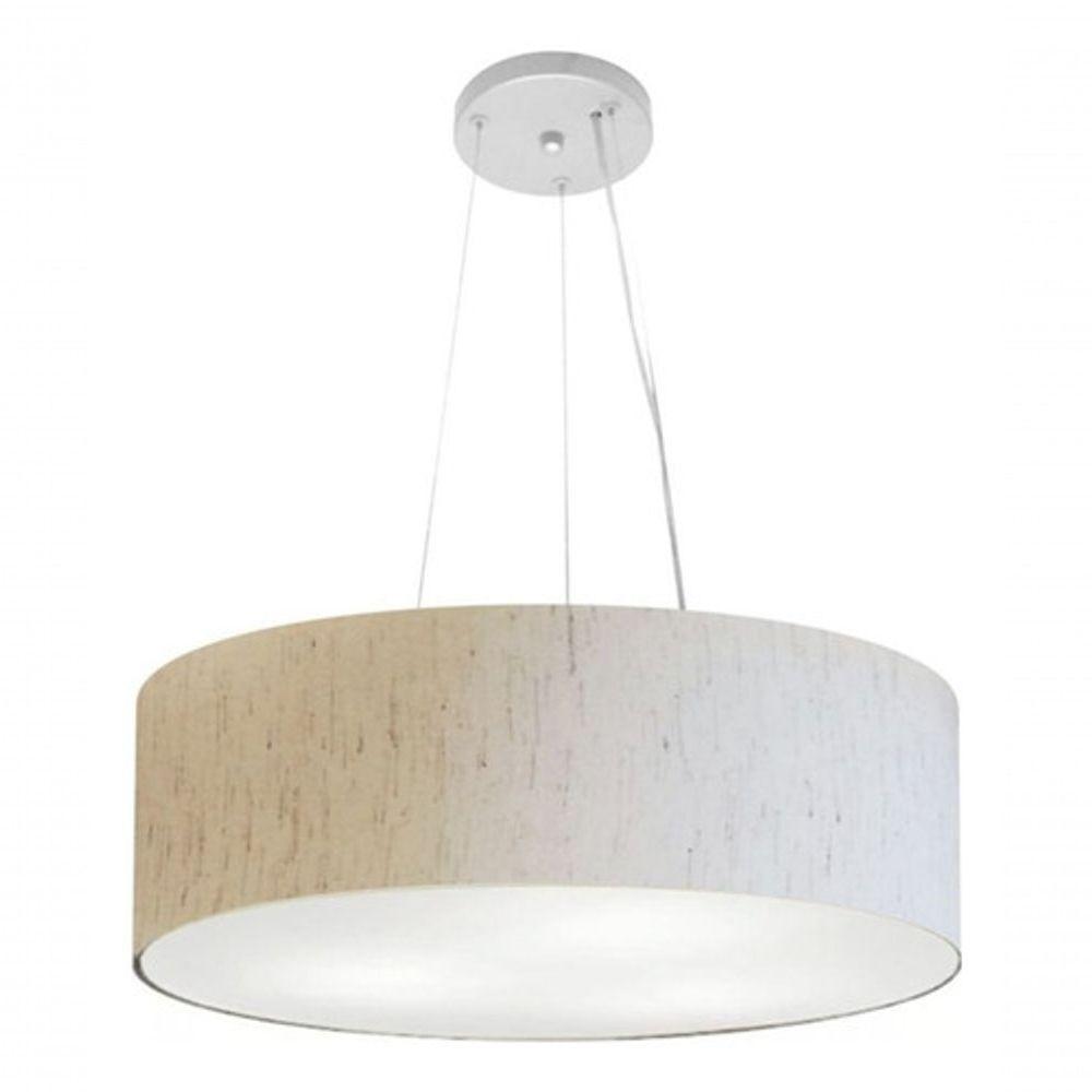 Lustre Pendente Cilíndrico Vivare Md-4184 Cúpula Em Tecido 45x15cm - Bivolt Linho Bege 127/220v - 3
