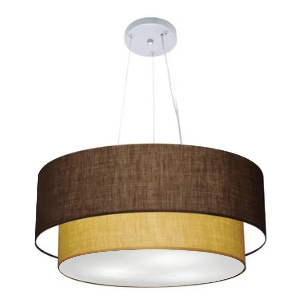 Lustre Pendente Duplo Cilíndrico Vivare Md-4073 Cúpula Em Tecido 80x60cm - Bivolt Café-palha 127/220v - 1