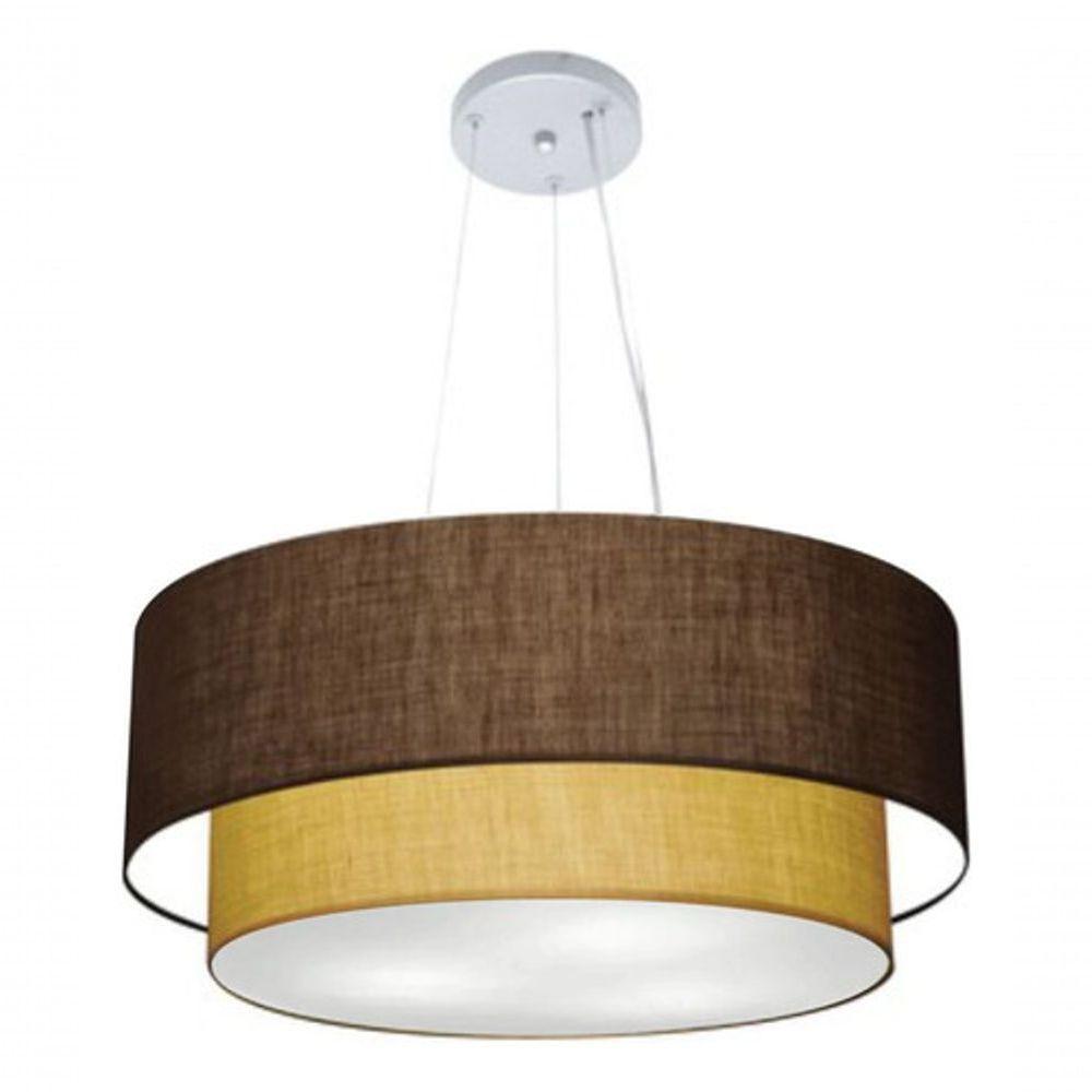 Lustre Pendente Duplo Cilíndrico Vivare Md-4073 Cúpula Em Tecido 80x60cm - Bivolt Café-palha 127/220v - 3