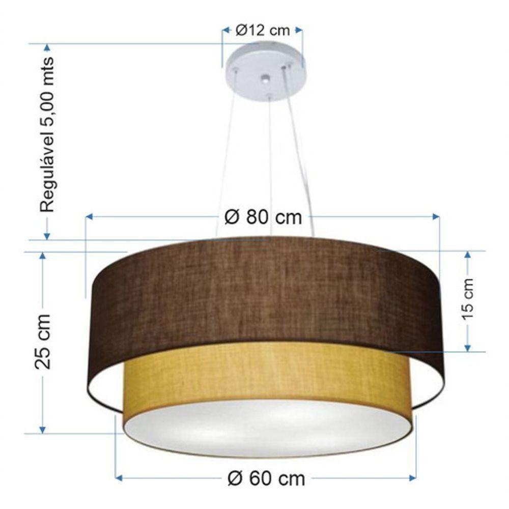 Lustre Pendente Duplo Cilíndrico Vivare Md-4073 Cúpula Em Tecido 80x60cm - Bivolt Café-palha 127/220v - 4