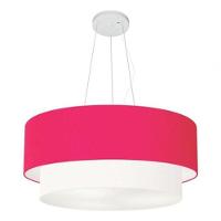 Lustre Pendente Duplo Cilíndrico Vivare Md-4073 Cúpula Tecido 80x60cm - Bivolt Rosa-pink-branco 127/220v - 3