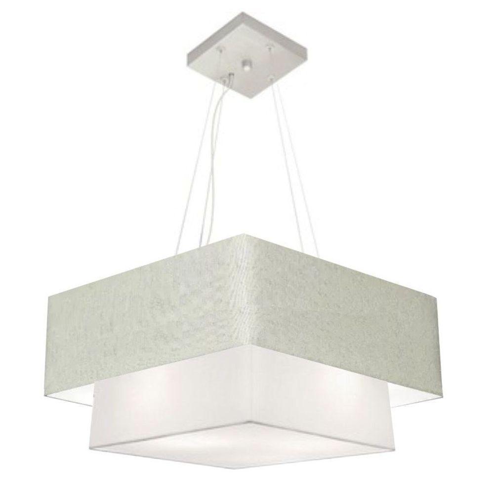 Lustre Pendente Duplo Quadrado Vivare Md-4066 Cúpula Em Tecido 50x35cm - Bivolt Rustico-cinza-branco 127/220v - 1