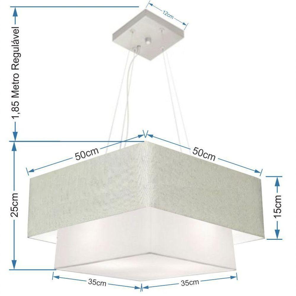 Lustre Pendente Duplo Quadrado Vivare Md-4066 Cúpula Em Tecido 50x35cm - Bivolt Rustico-cinza-branco 127/220v - 2