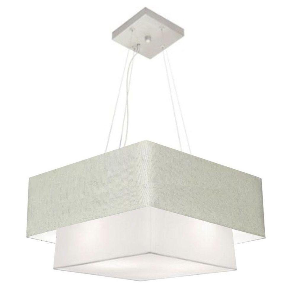 Lustre Pendente Duplo Quadrado Vivare Md-4066 Cúpula Em Tecido 50x35cm - Bivolt Rustico-cinza-branco 127/220v - 3