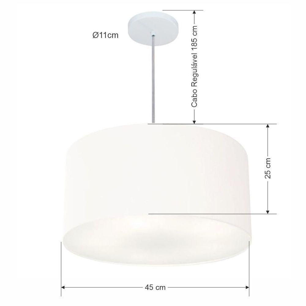 Lustre Pendente Cilíndrico Vivare Md-4243 Cúpula Em Tecido 45x25cm - Bivolt Branca 127/220v - 1