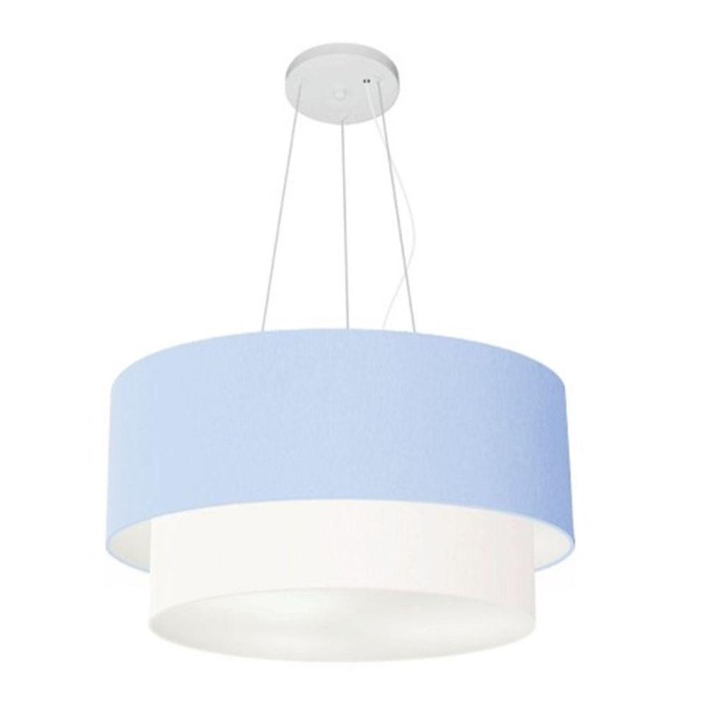 Lustre Pendente Duplo Cilíndrico Vivare Md-4061 Cúpula Tecido 50x40cm - Bivolt Azul-bebê-branco 127/220v - 1