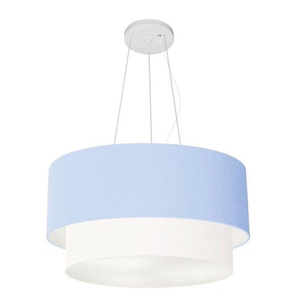 Lustre Pendente Duplo Cilíndrico Vivare Md-4061 Cúpula Tecido 50x40cm - Bivolt Azul-bebê-branco 127/220v - 4