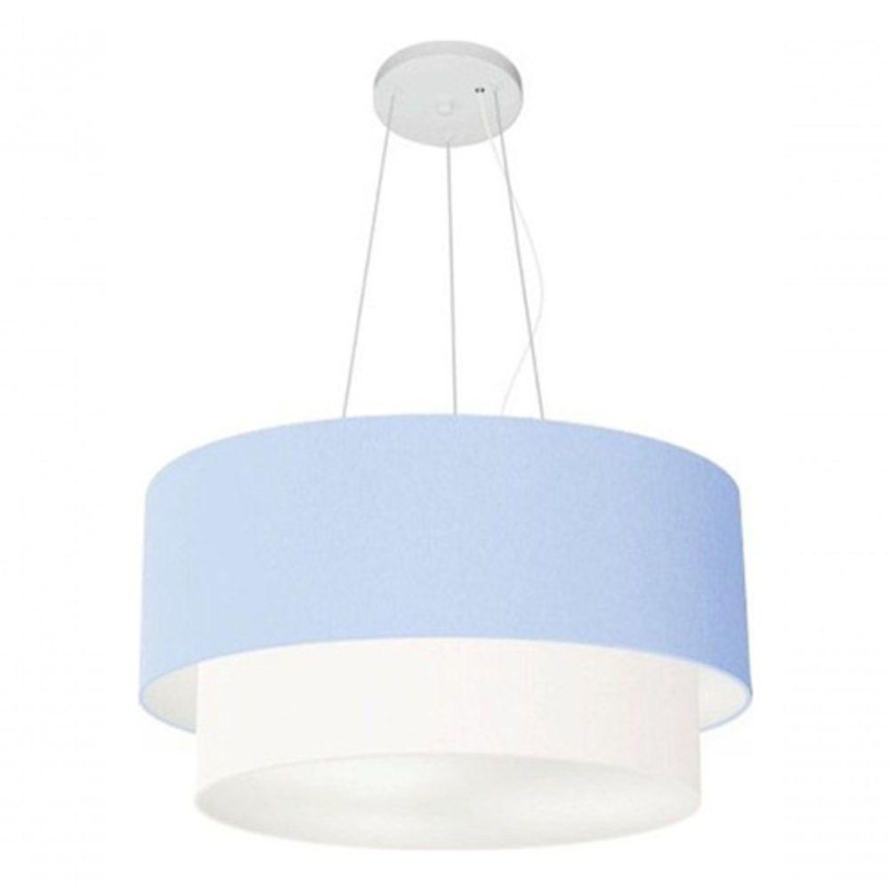 Lustre Pendente Duplo Cilíndrico Vivare Md-4061 Cúpula Tecido 50x40cm - Bivolt Azul-bebê-branco 127/220v - 8