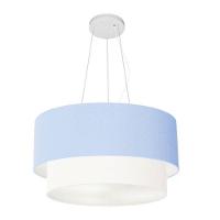 Lustre Pendente Duplo Cilíndrico Vivare Md-4061 Cúpula Tecido 50x40cm - Bivolt Azul-bebê-branco 127/220v