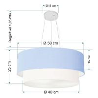 Lustre Pendente Duplo Cilíndrico Vivare Md-4061 Cúpula Tecido 50x40cm - Bivolt Azul-bebê-branco 127/220v - 6