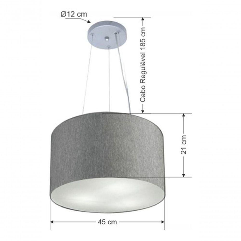 Lustre Pendente Cilíndrico Vivare Md-4185 Cúpula Em Tecido 45x21cm - Bivolt Rustico-cinza 127/220v - 4
