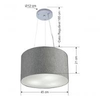 Lustre Pendente Cilíndrico Vivare Md-4185 Cúpula Em Tecido 45x21cm - Bivolt Rustico-cinza 127/220v - 4