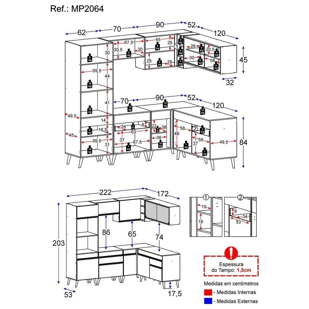 Cozinha Completa De Canto Veneza Gw Mp2064 Com Armário E Balcão Branca - 2