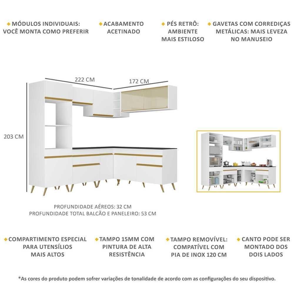 Cozinha Completa De Canto Veneza Gw Mp2064 Com Armário E Balcão Branca - 6