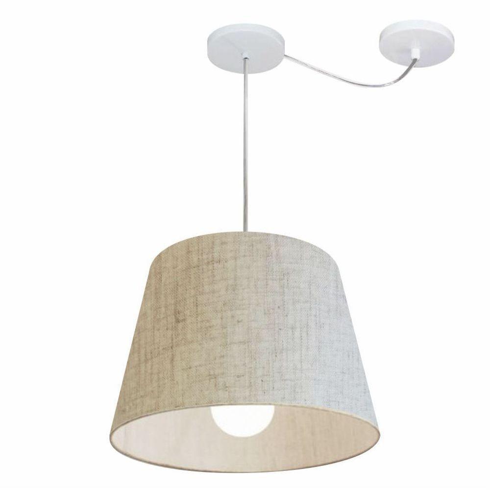 Lustre Pendente Cone Com Desvio De Centro Vivare Md-4274 Cúpula Em Tecido 30x40cm - Bivolt Rustico-bege 127/220v - 1