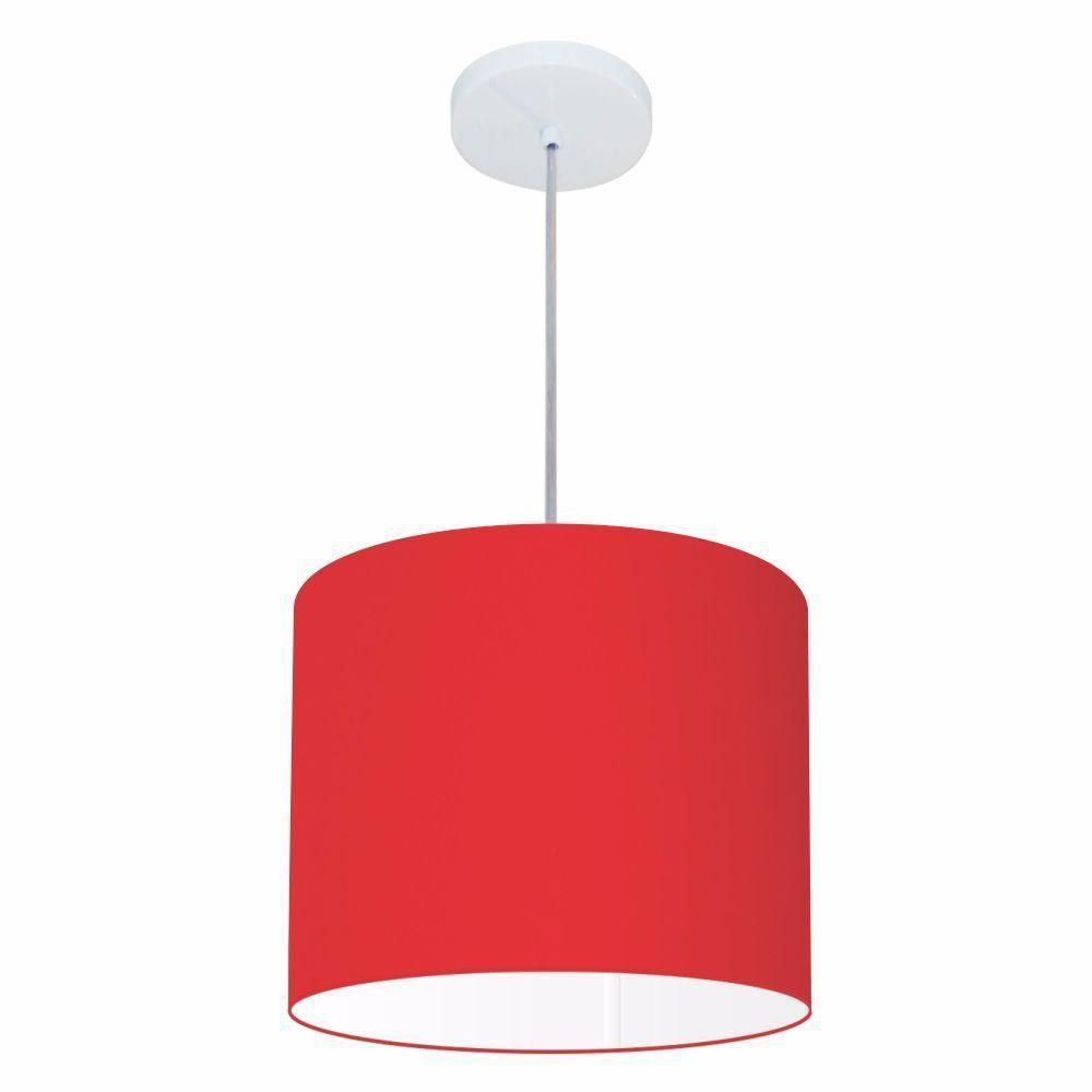 Lustre Pendente Cilíndrico Vivare Md-4143 Cúpula Em Tecido 35x25cm - Bivolt Vermelho 127/220v - 1