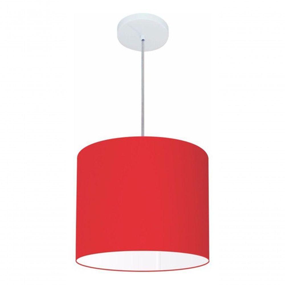 Lustre Pendente Cilíndrico Vivare Md-4143 Cúpula Em Tecido 35x25cm - Bivolt Vermelho 127/220v - 3