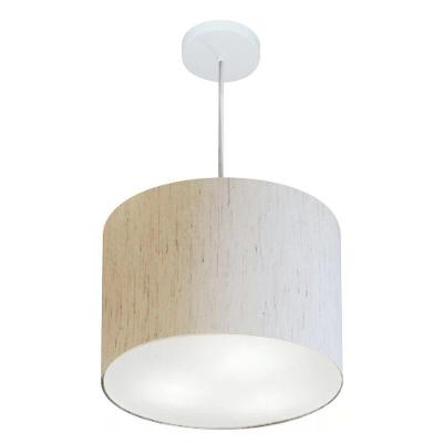 Lustre Pendente Cilíndrico Vivare Md-4216 Cúpula Em Tecido 40x30cm - Bivolt Linho Bege 127/220v