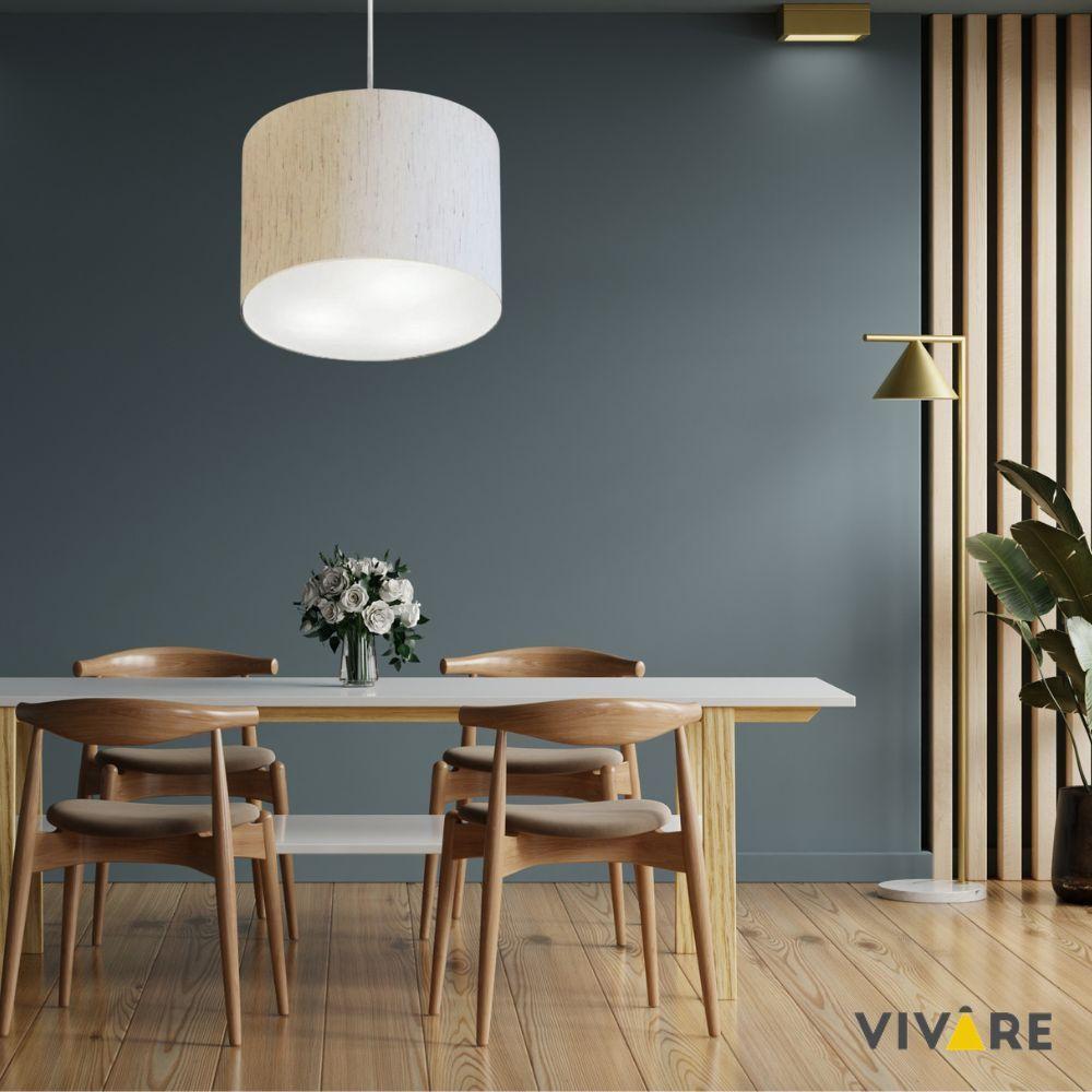 Lustre Pendente Cilíndrico Vivare Md-4210 Cúpula Em Tecido 30x25cm - Bivolt Linho Bege 127/220v - 3