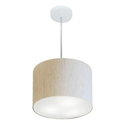 Lustre Pendente Cilíndrico Vivare Md-4210 Cúpula Em Tecido 30x25cm - Bivolt Linho Bege 127/220v