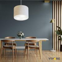 Lustre Pendente Cilíndrico Vivare Md-4210 Cúpula Em Tecido 30x25cm - Bivolt Linho Bege 127/220v - 6