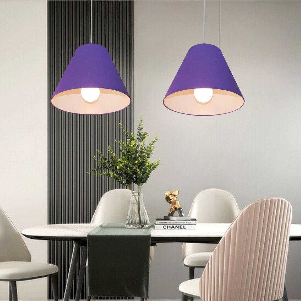 Lustre Pendente Cone Vivare Md-4028 Cúpula Em Tecido 25/30x12cm - Bivolt Roxo 127/220v - 3