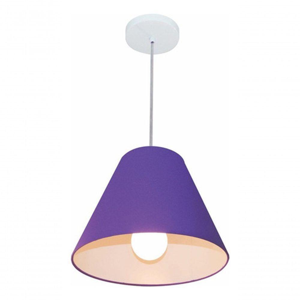 Lustre Pendente Cone Vivare Md-4028 Cúpula Em Tecido 25/30x12cm - Bivolt Roxo 127/220v - 4