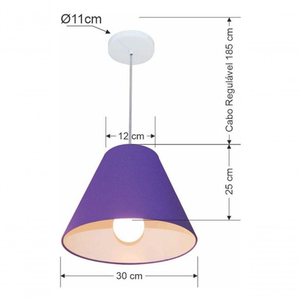 Lustre Pendente Cone Vivare Md-4028 Cúpula Em Tecido 25/30x12cm - Bivolt Roxo 127/220v - 5