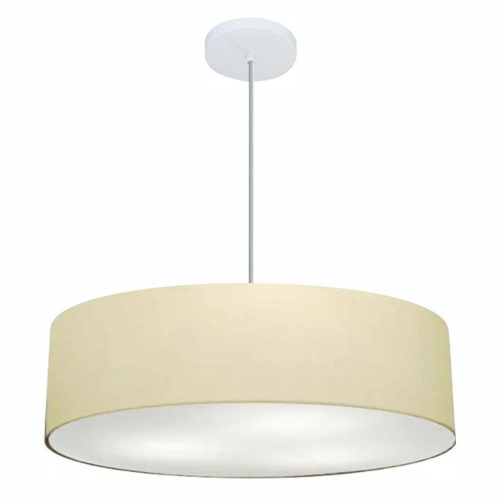 Lustre Pendente Cilíndrico Vivare Md-4221 Cúpula Em Tecido 60x15cm - Bivolt Algodão-crú 127/220v - 1