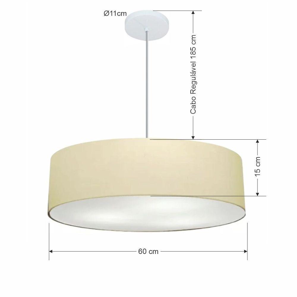 Lustre Pendente Cilíndrico Vivare Md-4221 Cúpula Em Tecido 60x15cm - Bivolt Algodão-crú 127/220v - 2