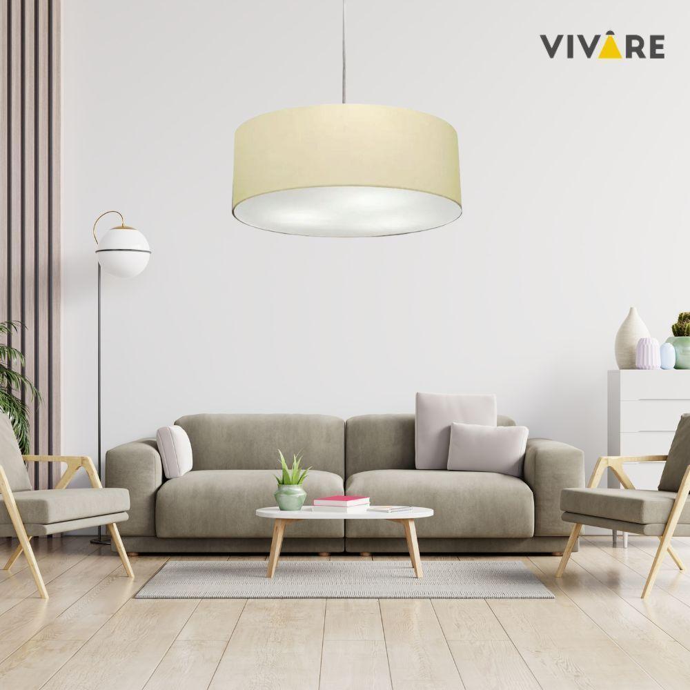 Lustre Pendente Cilíndrico Vivare Md-4221 Cúpula Em Tecido 60x15cm - Bivolt Algodão-crú 127/220v - 3