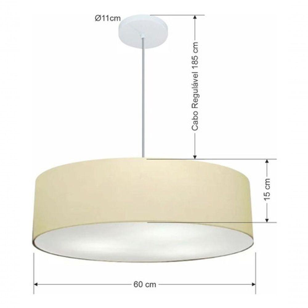 Lustre Pendente Cilíndrico Vivare Md-4221 Cúpula Em Tecido 60x15cm - Bivolt Algodão-crú 127/220v - 5