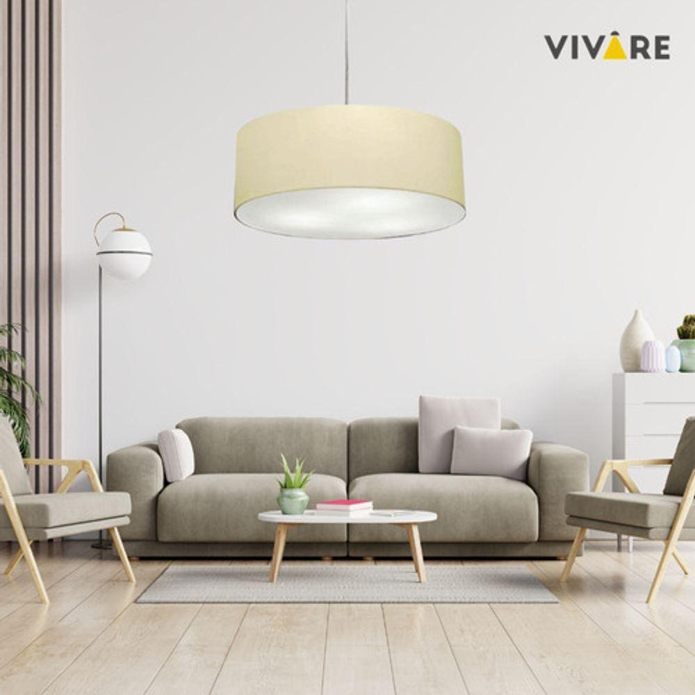 Lustre Pendente Cilíndrico Vivare Md-4221 Cúpula Em Tecido 60x15cm - Bivolt Algodão-crú 127/220v - 6