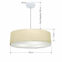 Lustre Pendente Cilíndrico Vivare Md-4221 Cúpula Em Tecido 60x15cm - Bivolt Algodão-crú 127/220v - 2