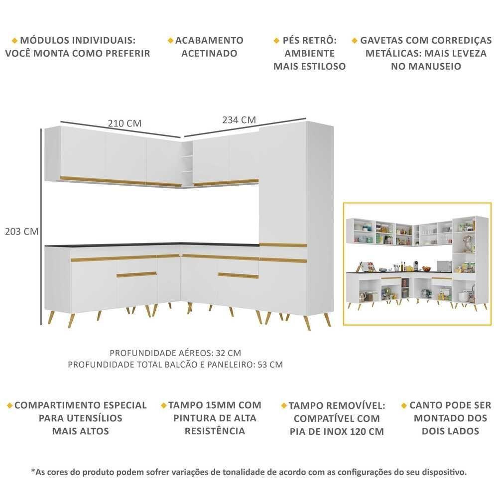 Cozinha Completa De Canto Veneza Gw Mp2066 Com Armário E Balcão Branca - 3
