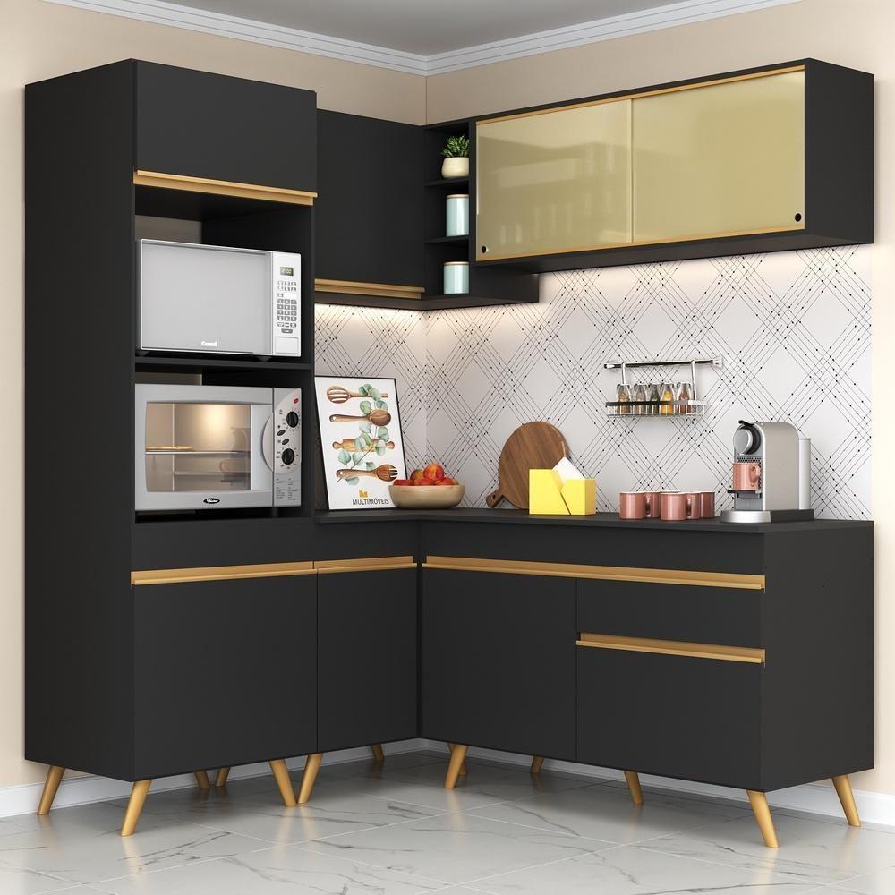 Cozinha Completa De Canto Veneza Gb Mp2063 Com Armário E Balcão Preta - 1
