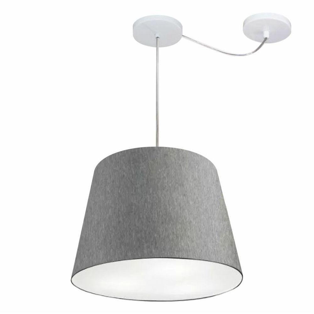 Lustre Pendente Cone Com Desvio De Centro Vivare Md-4276 Cúpula Em Tecido 30x40cm - Bivolt Rustico-cinza 127/220v - 1