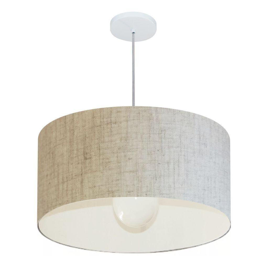 Lustre Pendente Cilíndrico Vivare Md-4208 Cúpula Em Tecido 55x30cm - Bivolt Rustico-bege 127/220v - 3