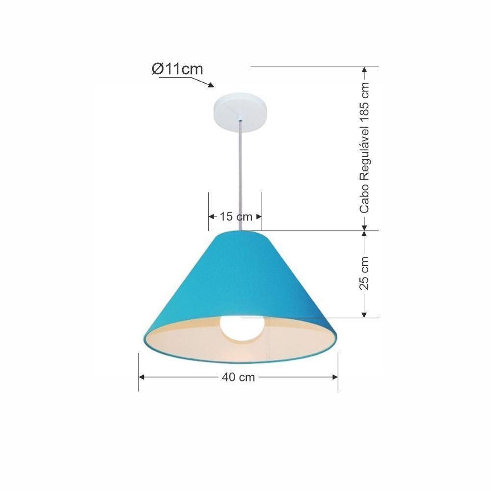 Lustre Pendente Cone Vivare Md-4078 Cúpula Em Tecido 25/40x15cm - Bivolt Azul-turquesa 127/220v - 2