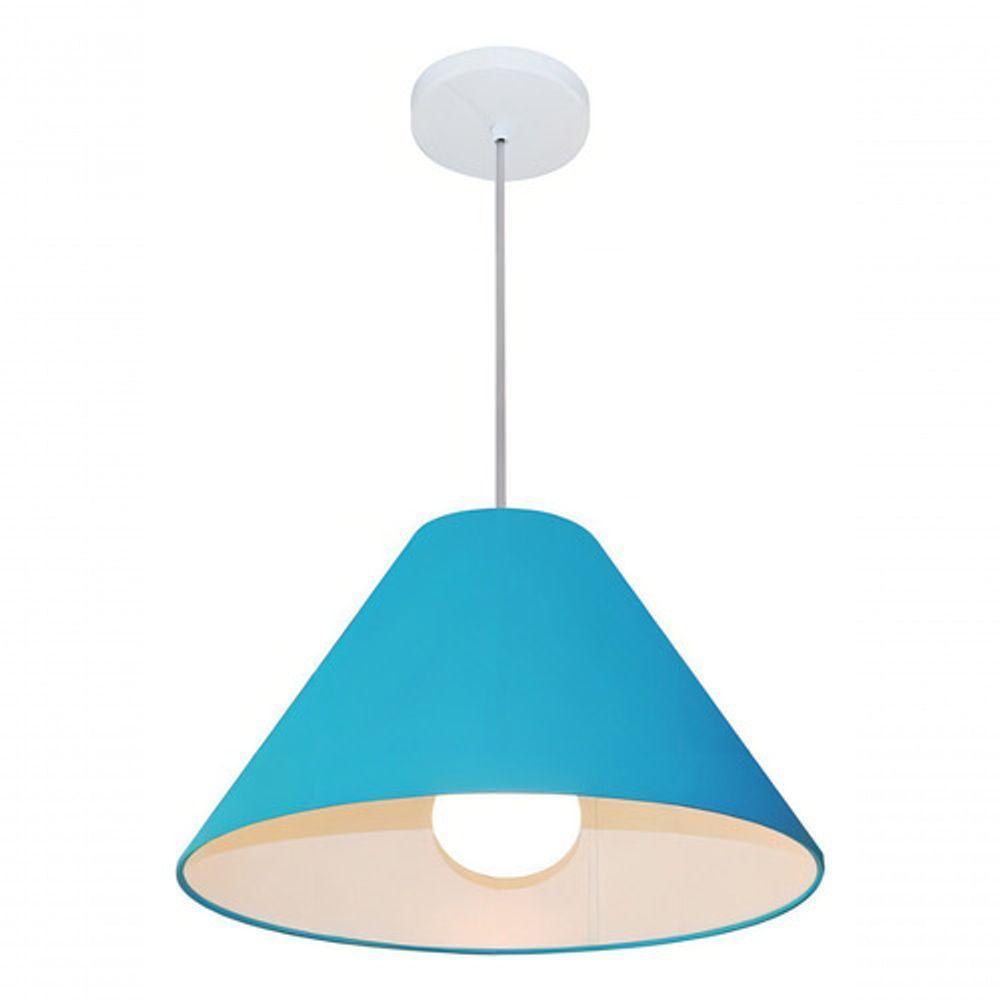 Lustre Pendente Cone Vivare Md-4078 Cúpula Em Tecido 25/40x15cm - Bivolt Azul-turquesa 127/220v - 4