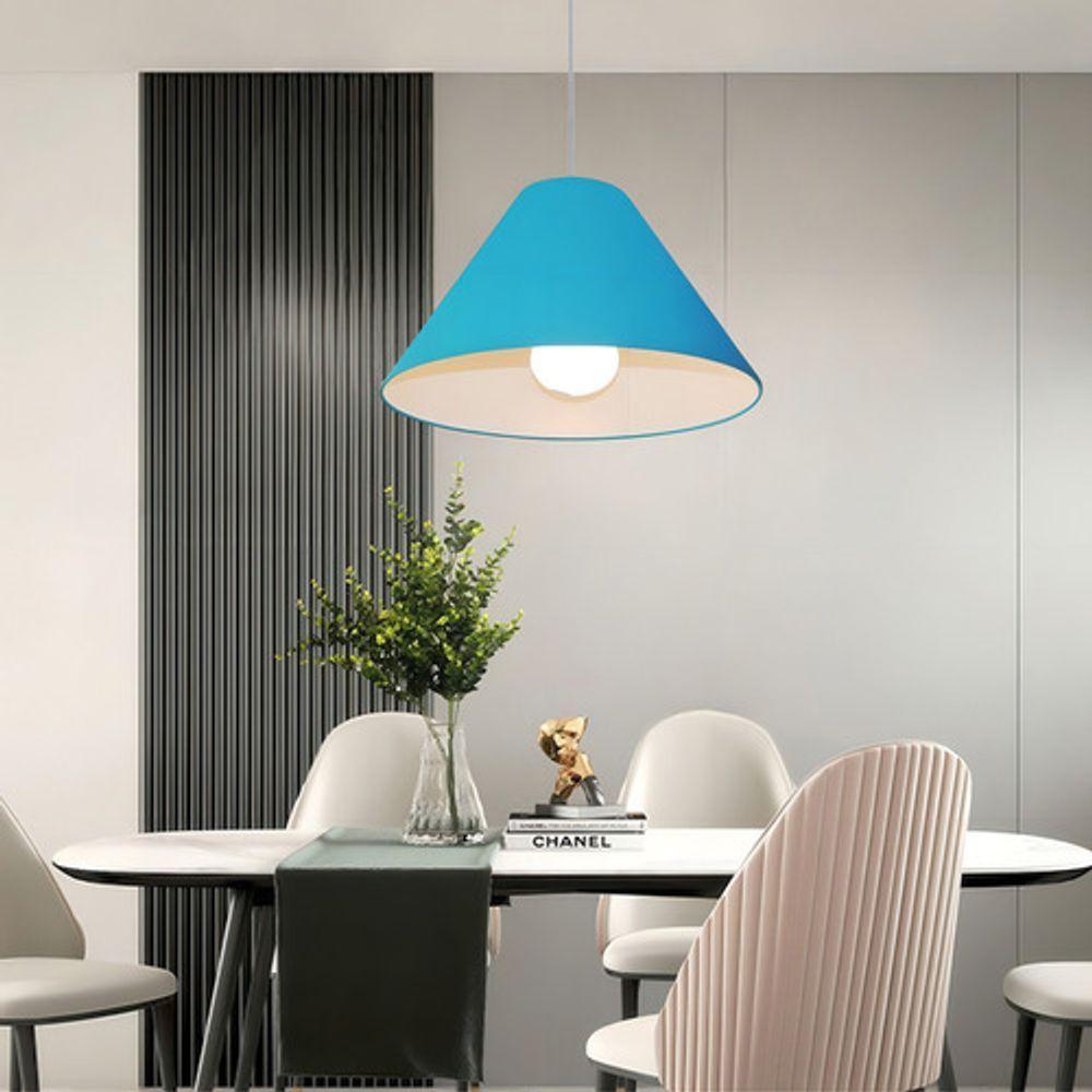 Lustre Pendente Cone Vivare Md-4078 Cúpula Em Tecido 25/40x15cm - Bivolt Azul-turquesa 127/220v - 5