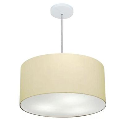 Lustre Pendente Cilíndrico Vivare Md-4243 Cúpula Em Tecido 45x25cm - Bivolt Algodão-crú 127/220v
