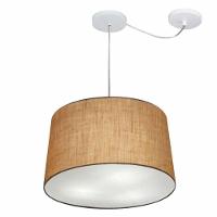 Lustre Pendente Cone Com Desvio De Centro Vivare Md-4277 Cúpula Em Tecido 40x45cm - Bivolt Palha 127/220v - 1