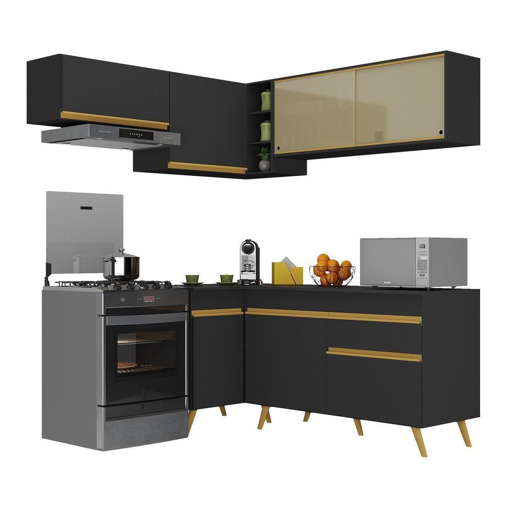 Cozinha Completa De Canto Veneza Gb Mp2059 Com Armário E Balcão Preta - 2