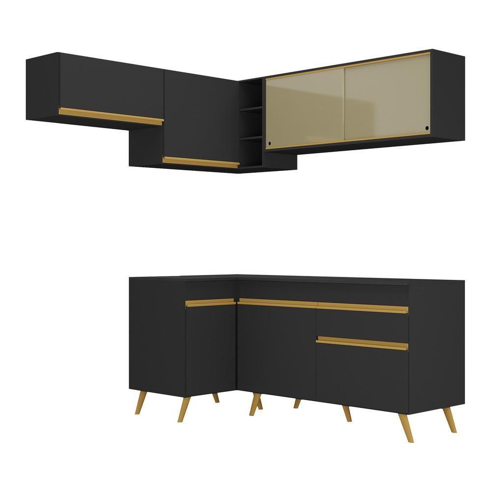 Cozinha Completa De Canto Veneza Gb Mp2059 Com Armário E Balcão Preta - 6